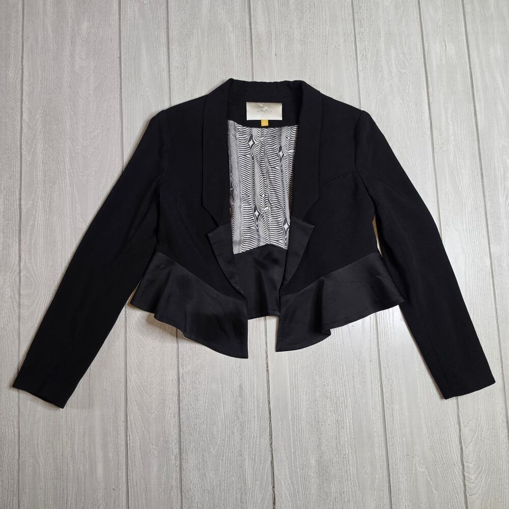 Leifsdottir Anthropologie Black Ruffle Hem Blazer Jacket Size 8